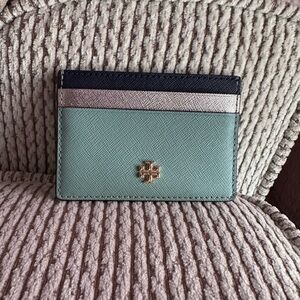 EUC Tory Burch Mint and Metallic Card Holder